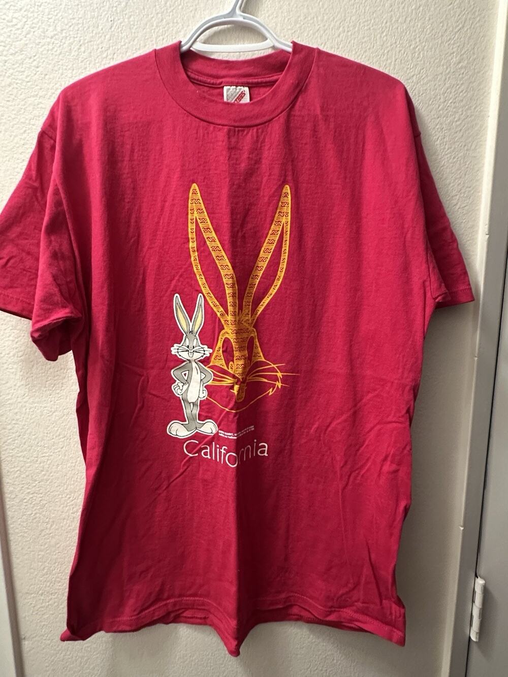 Vtg 1992 Looney Tunes Bugs Bunny California T Shirt Jerzees Pink Single Stitch L